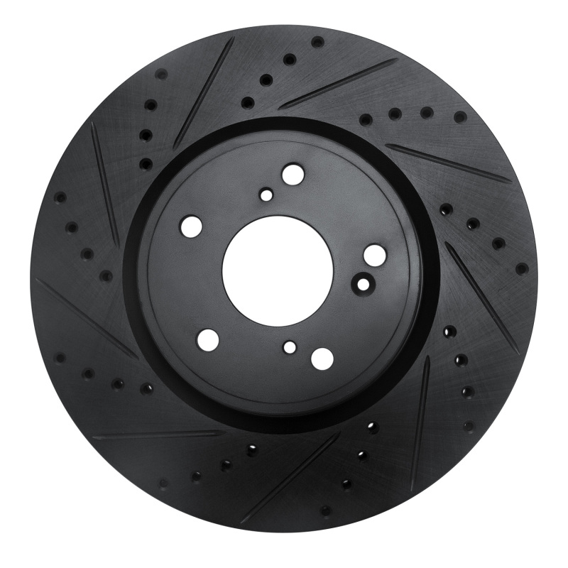 Acura Integra Brake Rotor (1) - Front Left - R1 Concepts - Drilled & Slotted - Black - `13-`25